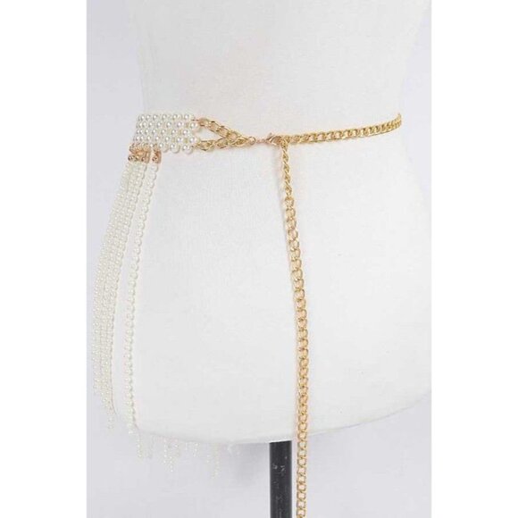 Fringe Pearl Statement Chain Belt